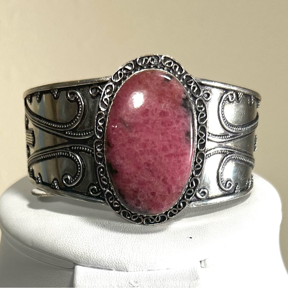 Vintage Style Rhodonite 925 Gemstone Bangle